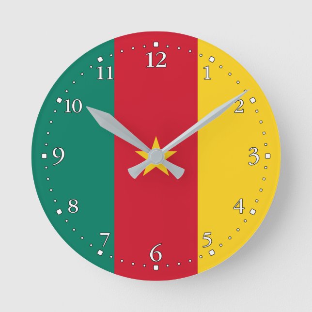 Reloj Redondo Mediano Bandera de Camerún Patriótico (Anverso)
