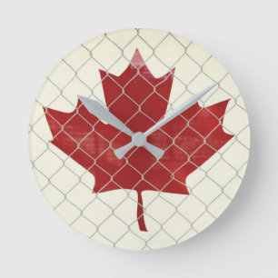 Reloj Redondo Mediano Bandera de Canadá. Alambre de enlace de cadena. Rú