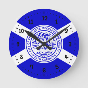 Reloj Redondo Mediano Bandera de Charlotte, Carolina del Norte