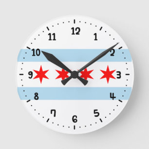 Reloj Redondo Mediano Bandera de Chicago, Illinois