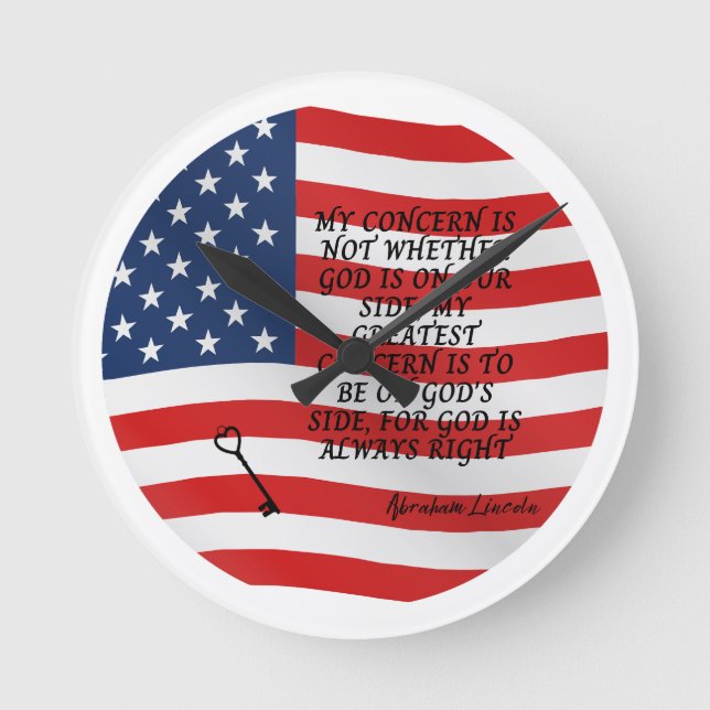 Reloj Redondo Mediano Bandera de citas de Abraham Lincoln (Anverso)