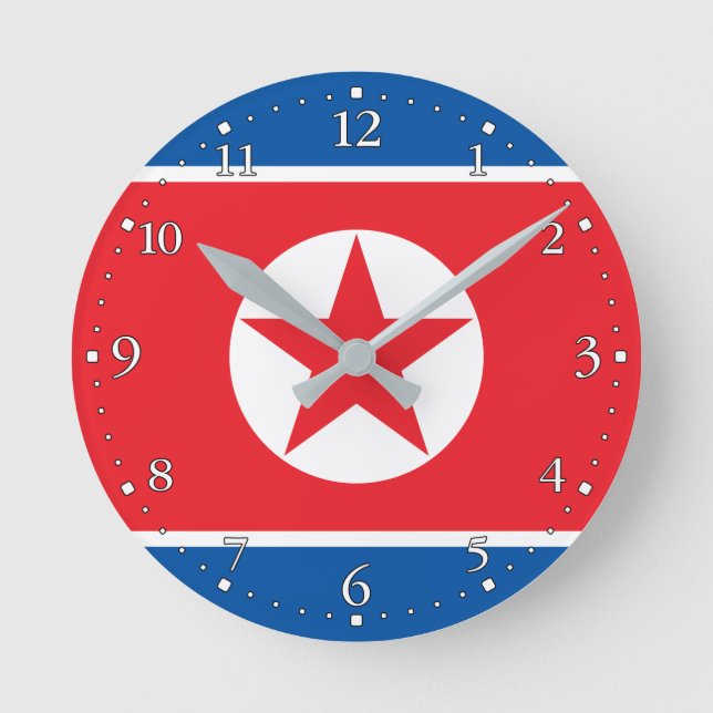 Reloj Redondo Mediano Bandera de Corea del Norte (Anverso)