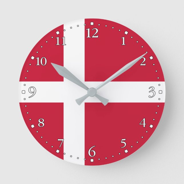 Reloj Redondo Mediano Bandera de Dinamarca (Anverso)