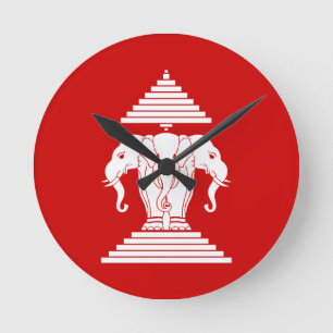 Reloj Redondo Mediano Bandera de elefante lao/laos de tres cabezas de Er