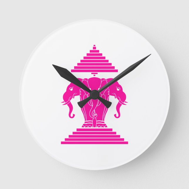Reloj Redondo Mediano Bandera de Erawan Pink Three Heading Lao / Laos (Anverso)