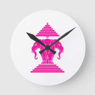 Reloj Redondo Mediano Bandera de Erawan Pink Three Heading Lao / Laos