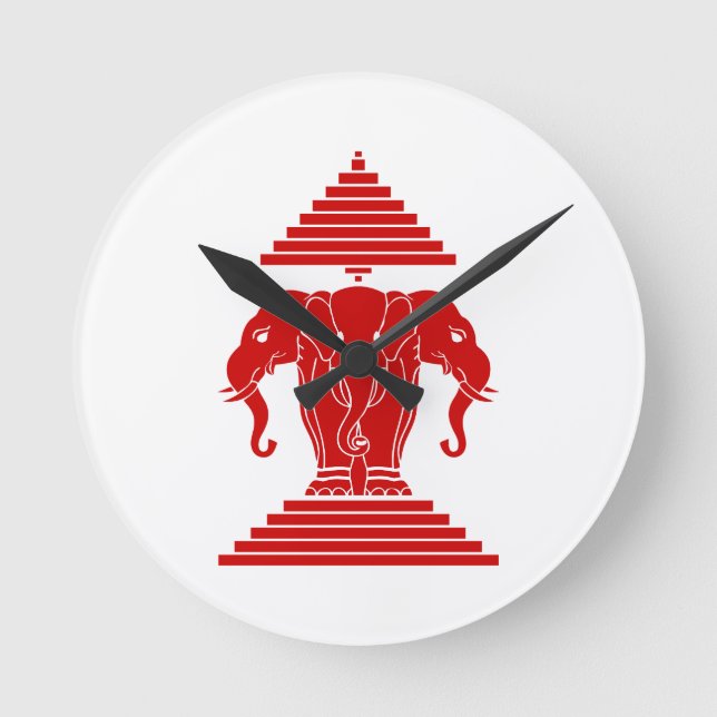 Reloj Redondo Mediano Bandera de Erawan Three Heheed Elephant Lao/Laos (Anverso)