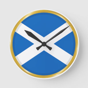 Reloj Redondo Mediano Bandera de Escocia en Círculo Dorado