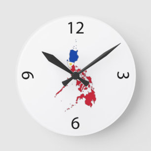 Reloj Redondo Mediano bandera de Filipinas en el mapa