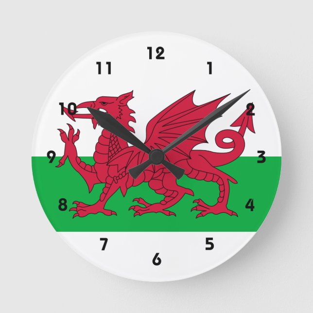 Reloj Redondo Mediano bandera de Gales (Anverso)
