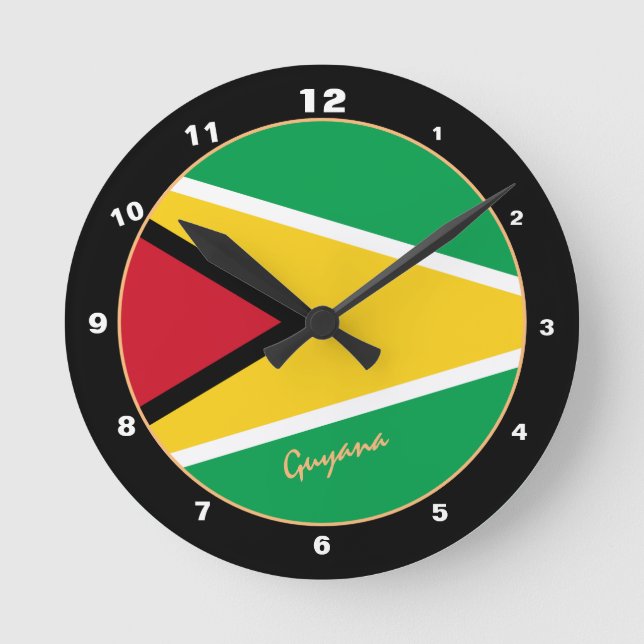 Reloj Redondo Mediano Bandera de Guyana Patriótica, Guyana de moda Hogar (Anverso)