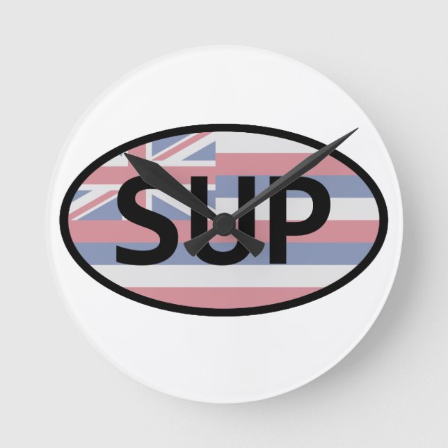 Reloj Redondo Mediano Bandera de Hawaii Standup Paddling (Anverso)