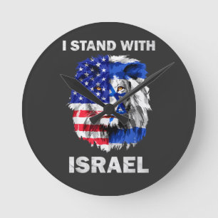 Reloj Redondo Mediano Bandera de Israel y Estados Unidos León _ Me mante