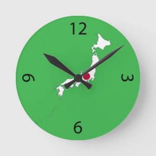 Reloj Redondo Mediano Bandera de Japón en el mapa