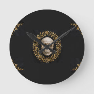 Reloj Redondo Mediano Bandera de jardín de Halloween de cráneo gótico ne