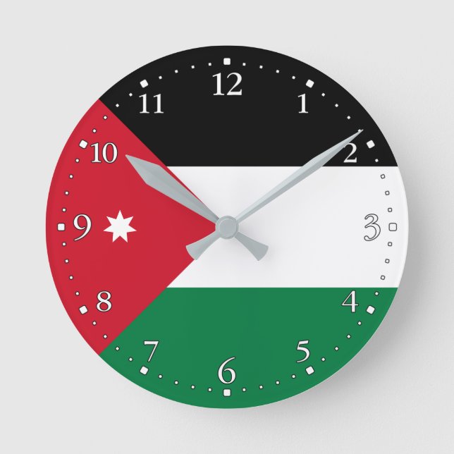 Reloj Redondo Mediano Bandera de Jordania Patriótica (Anverso)