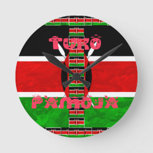 Reloj Redondo Mediano Bandera de Kenia: Tuko Pamoja - Diseño de arte de 