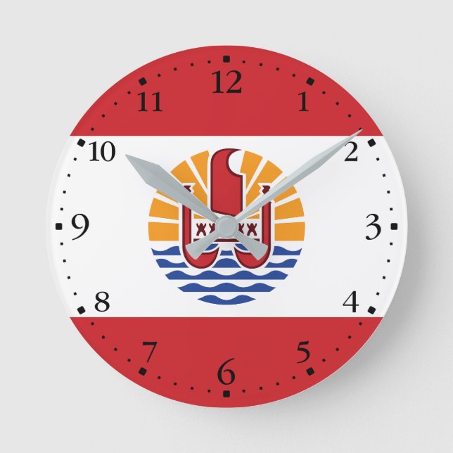 Reloj Redondo Mediano Bandera de la Polinesia Francesa (Anverso)