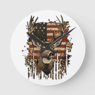 Reloj Redondo Mediano Bandera de la temporada de ciervo macho EE. UU.