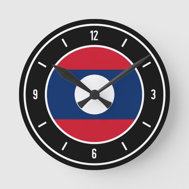 Reloj Redondo Mediano Bandera de Laos elegante (Anverso)