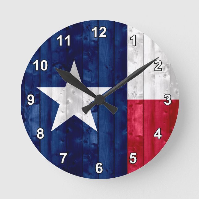 Reloj Redondo Mediano Bandera de madera del Texan (Anverso)