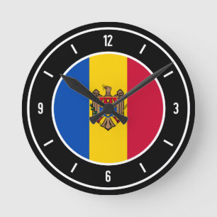 Reloj Redondo Mediano Bandera de Moldavia elegante