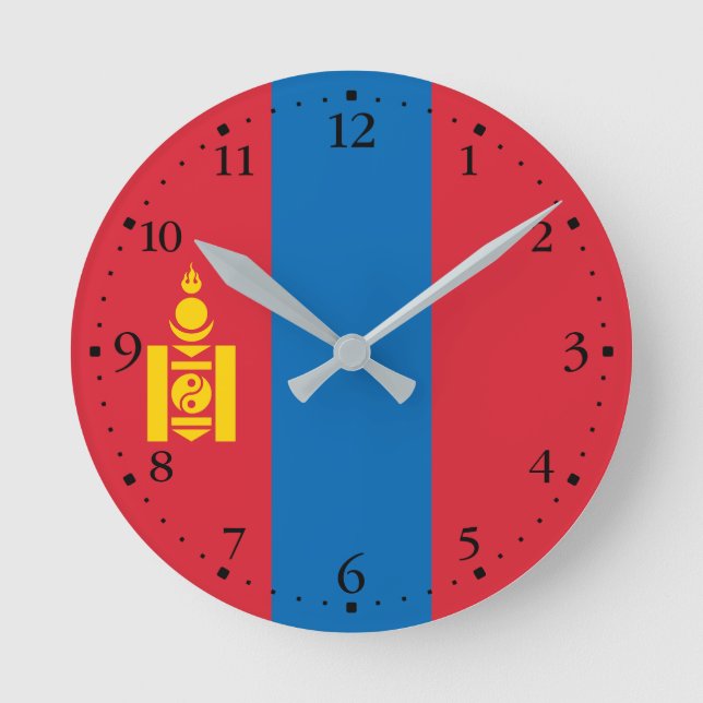 Reloj Redondo Mediano Bandera de Mongolia (Anverso)