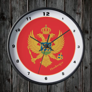 Reloj Redondo Mediano Bandera de Montenegro moderna, diseño de hogar de 
