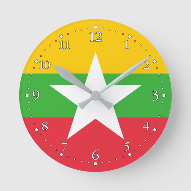 Reloj Redondo Mediano Bandera de Myanmar (Anverso)