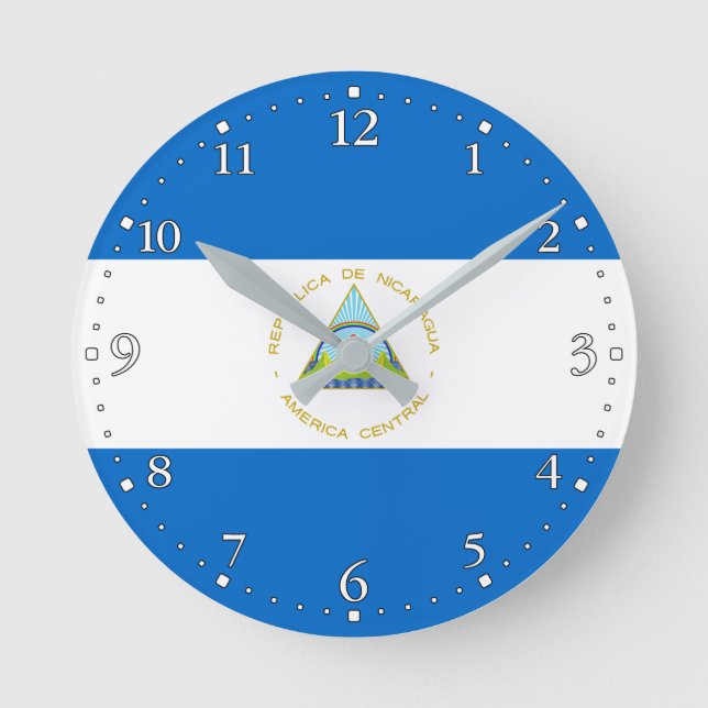 Reloj Redondo Mediano Bandera de Nicaragua (Anverso)