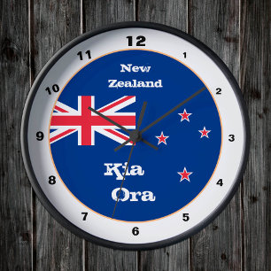 Reloj Redondo Mediano Bandera de Nueva Zelanda, Kia Ora, hogar Nueva Zel