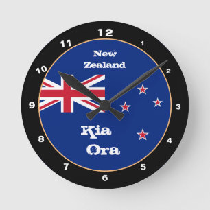 Reloj Redondo Mediano Bandera de Nueva Zelanda, Kia Ora, Nueva Zelanda m