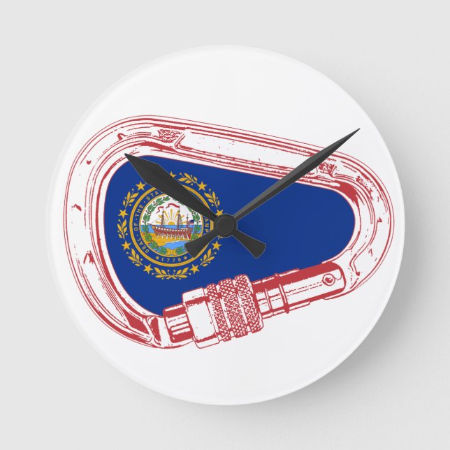 Reloj Redondo Mediano Bandera de Nuevo Hampshire Escalando Carabiner (Anverso)