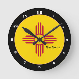 Reloj Redondo Mediano Bandera de Nuevo México y diseño de Moda y Nuevo M