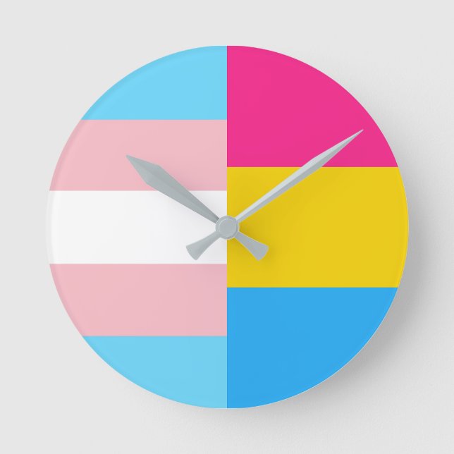 Reloj Redondo Mediano Bandera de orgullo pansexual transgénero dual (Anverso)