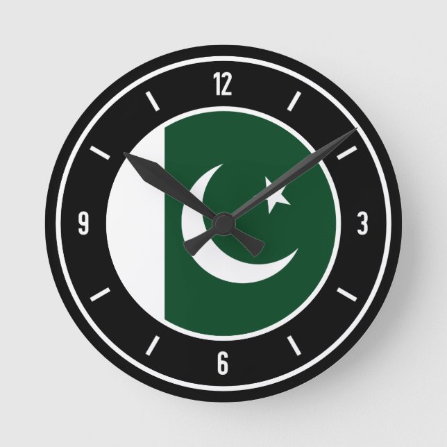 Reloj Redondo Mediano Bandera de Pakistán elegante (Anverso)
