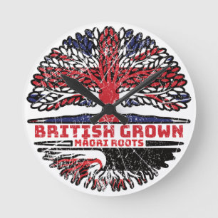 Reloj Redondo Mediano Bandera de raíces de árbol británico maorí