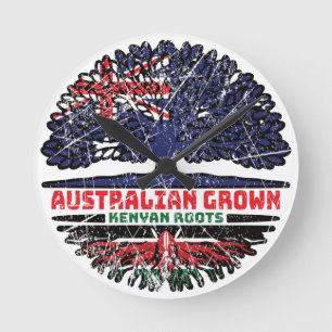 Reloj Redondo Mediano Bandera de raíces de árbol keniano australiano-aus