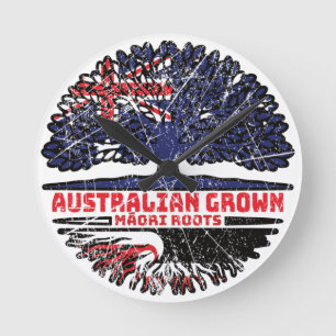 Reloj Redondo Mediano Bandera de raíces de árboles australianos maoríes