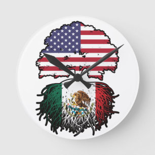 Reloj Redondo Mediano Bandera de raíces mexicanas norteamericanas en los