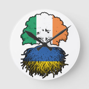 Reloj Redondo Mediano Bandera de raíces ucranianas irlandesas de árbol d