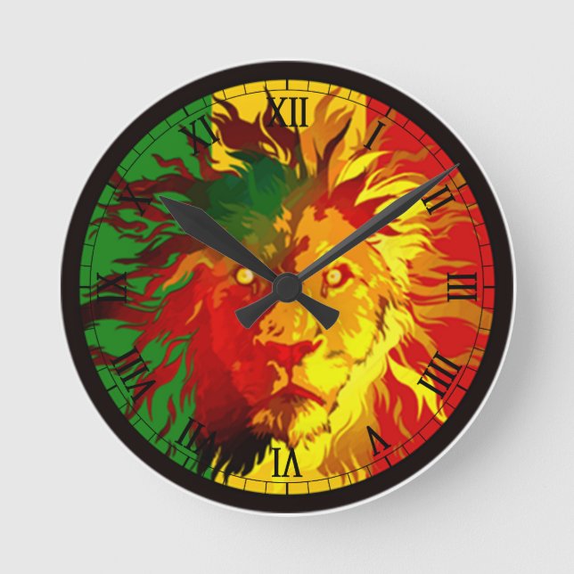Reloj Redondo Mediano bandera de rasta reggae lion (Anverso)