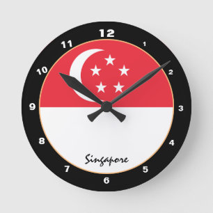 Reloj Redondo Mediano Bandera de Singapur y diseño moderno