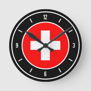 Reloj Redondo Mediano Bandera de Suiza elegante