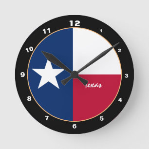 Reloj Redondo Mediano Bandera de Texas y diseño de Estados Unidos