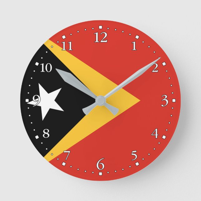 Reloj Redondo Mediano Bandera de Timor Oriental (Anverso)