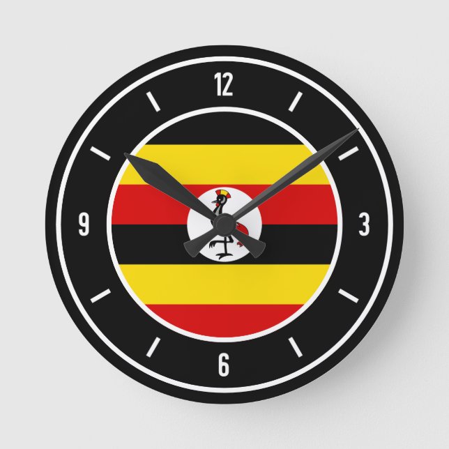 Reloj Redondo Mediano Bandera de Uganda elegante (Anverso)