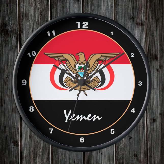 Reloj Redondo Mediano Bandera de Yemen, hogar patriótico de Yemen / dise (Subido por el creador)