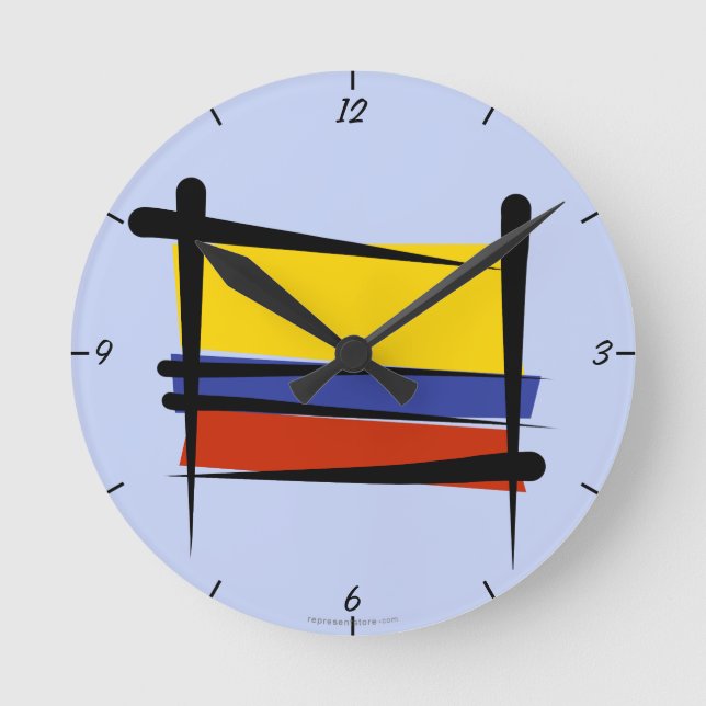 Reloj Redondo Mediano Bandera del cepillo de Colombia (Anverso)