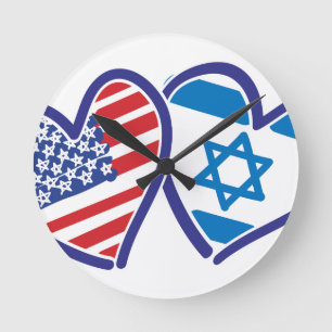 Reloj Redondo Mediano Bandera del Corazón de Estados Unidos Israel